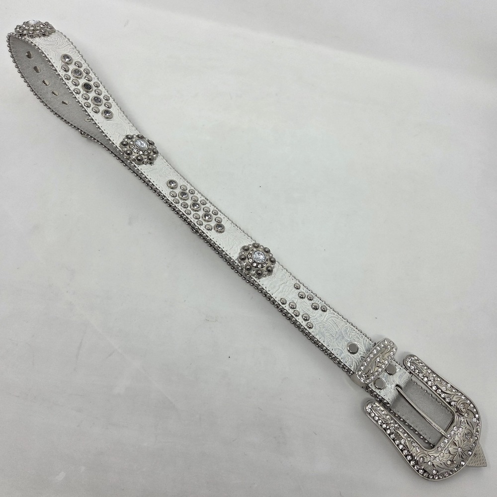 Blazin Roxx Western Silver Metallic Tooled Bling Belt Large Rhinestones Cowgirl - Picture 2 of 5